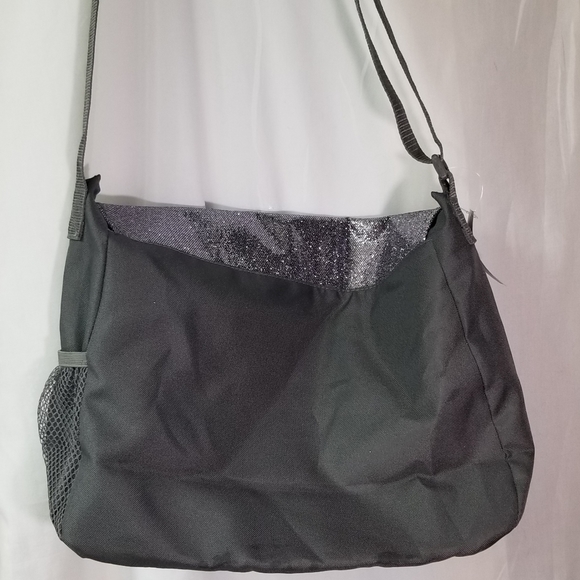 NEW! Old Navy Messenger/Laptop/Book bag Gray w/Sparkle/glitter decor on front - Picture 5 of 10